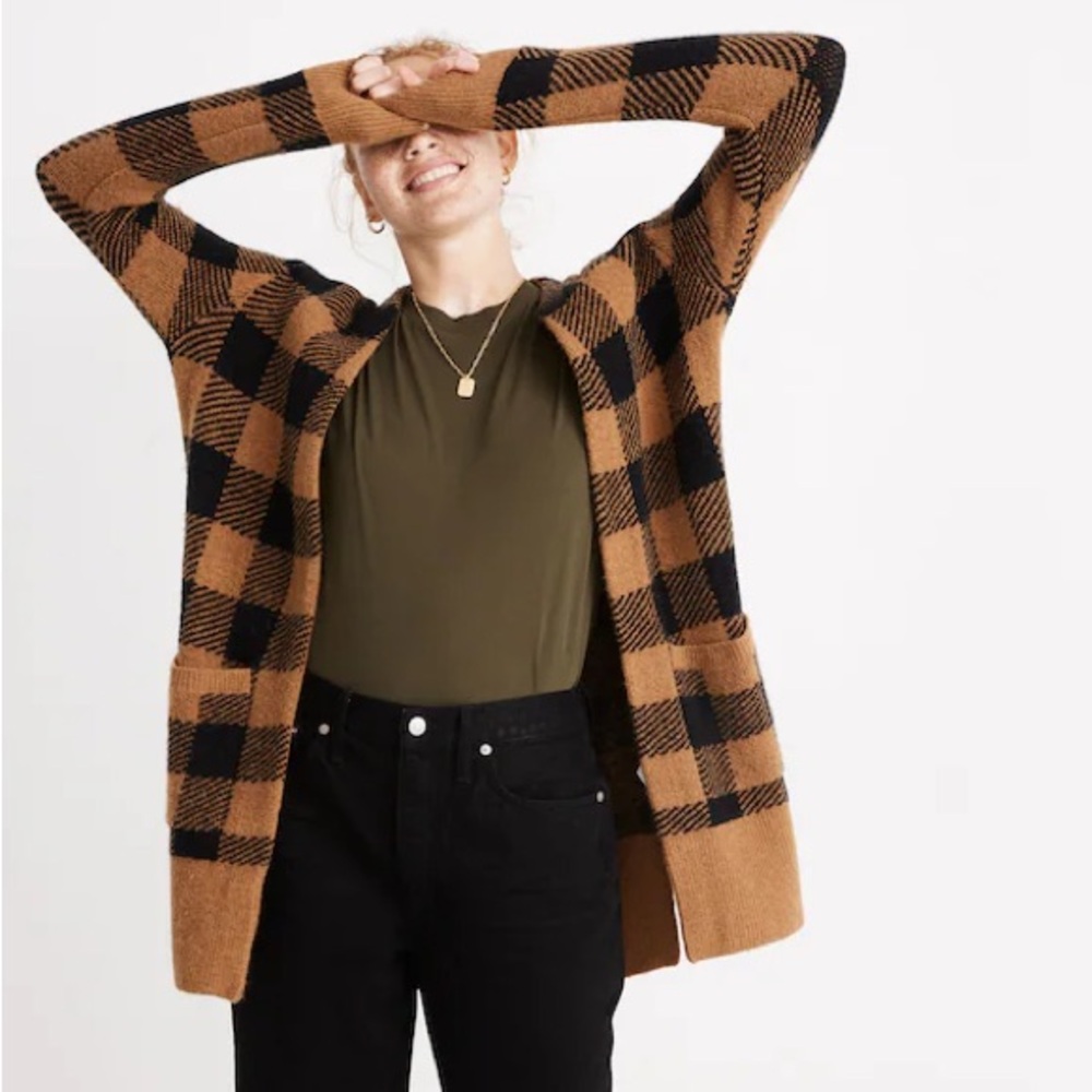 Madewell True Black Buffalo Check Kent Cardigan Sweater in Coziest Yarn Sz XS